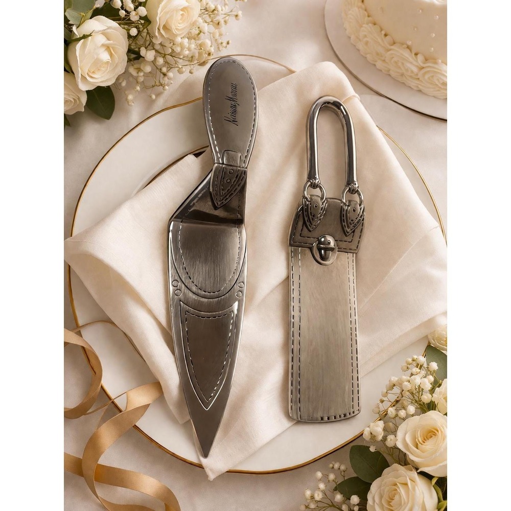 Neiman Marcus Cake Server Set Silverplated Stiletto Handbag Glam Chic Funky